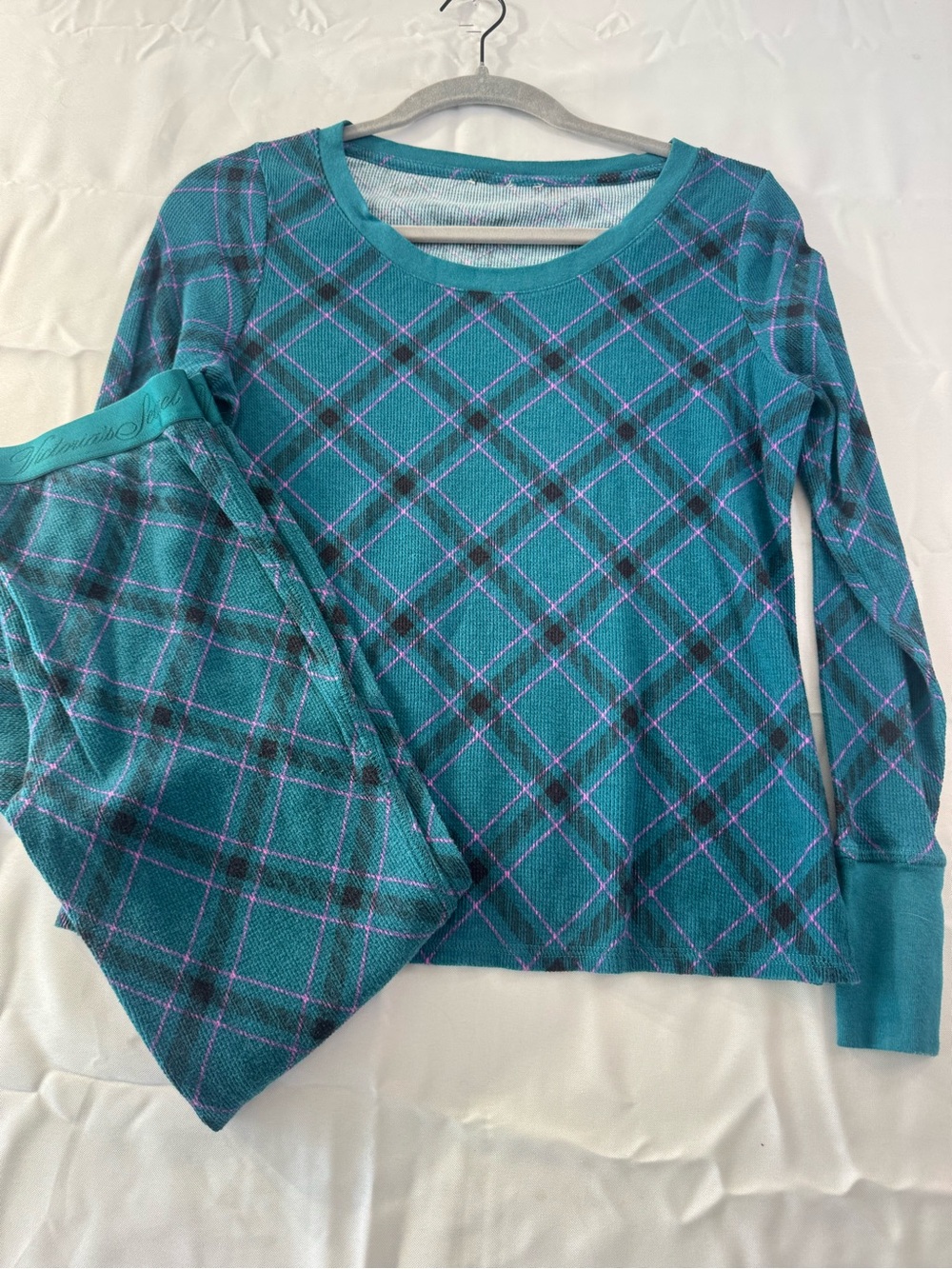 Victoria's Secret XS Teal Plaid Long Sleeve Pajama Set